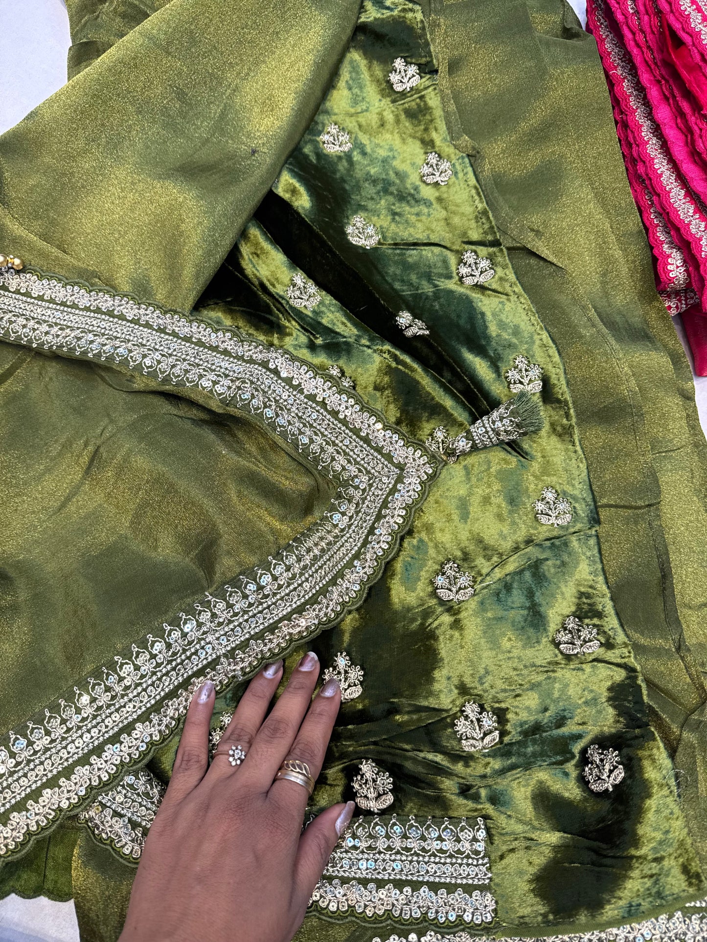Green Sabyasachi inspired premium crepe silk saree