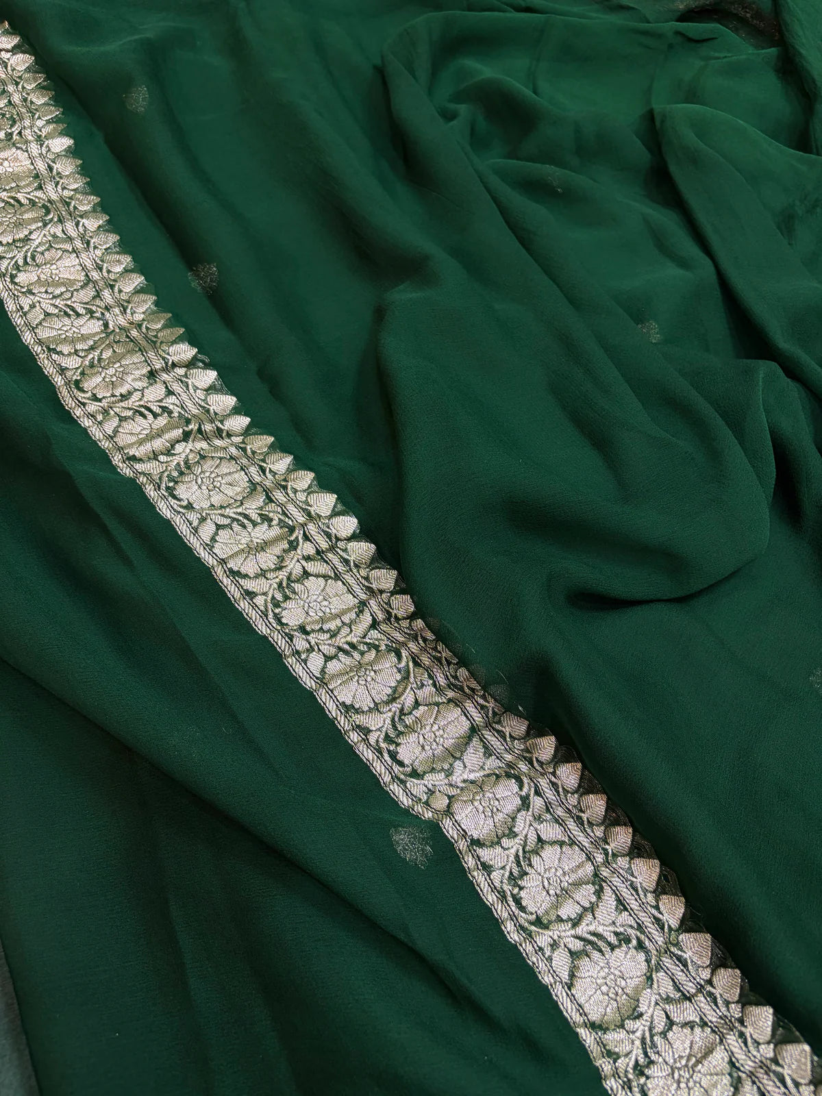 Bottle green Pure chiffon Banarasi sarees