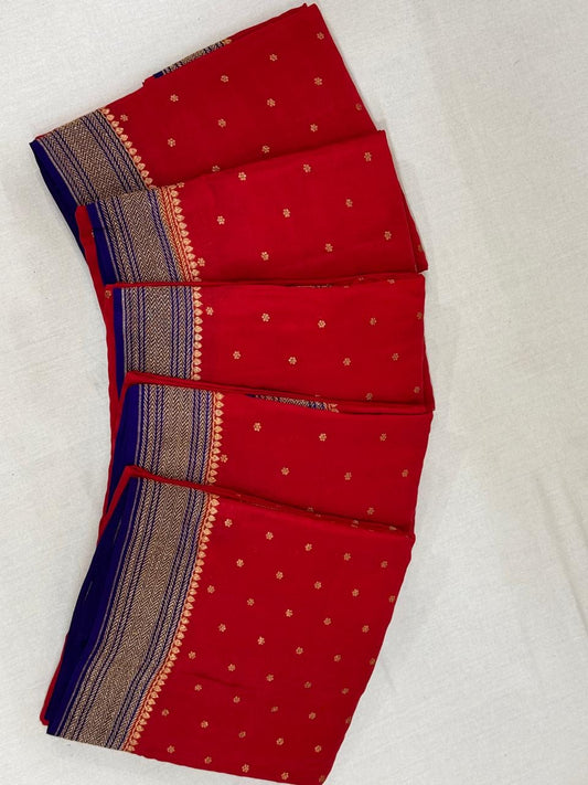 Red with blue pure crepe Banarasi saree