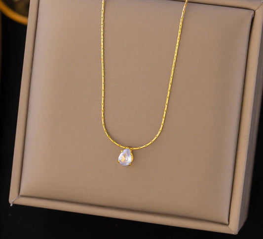 Anti Tarnish Tear Drop CZ Pendant Necklace