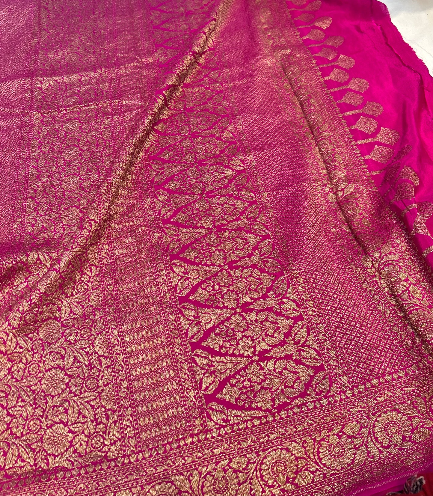 Blue with pink pure crepe Banarasi saree(pure101)