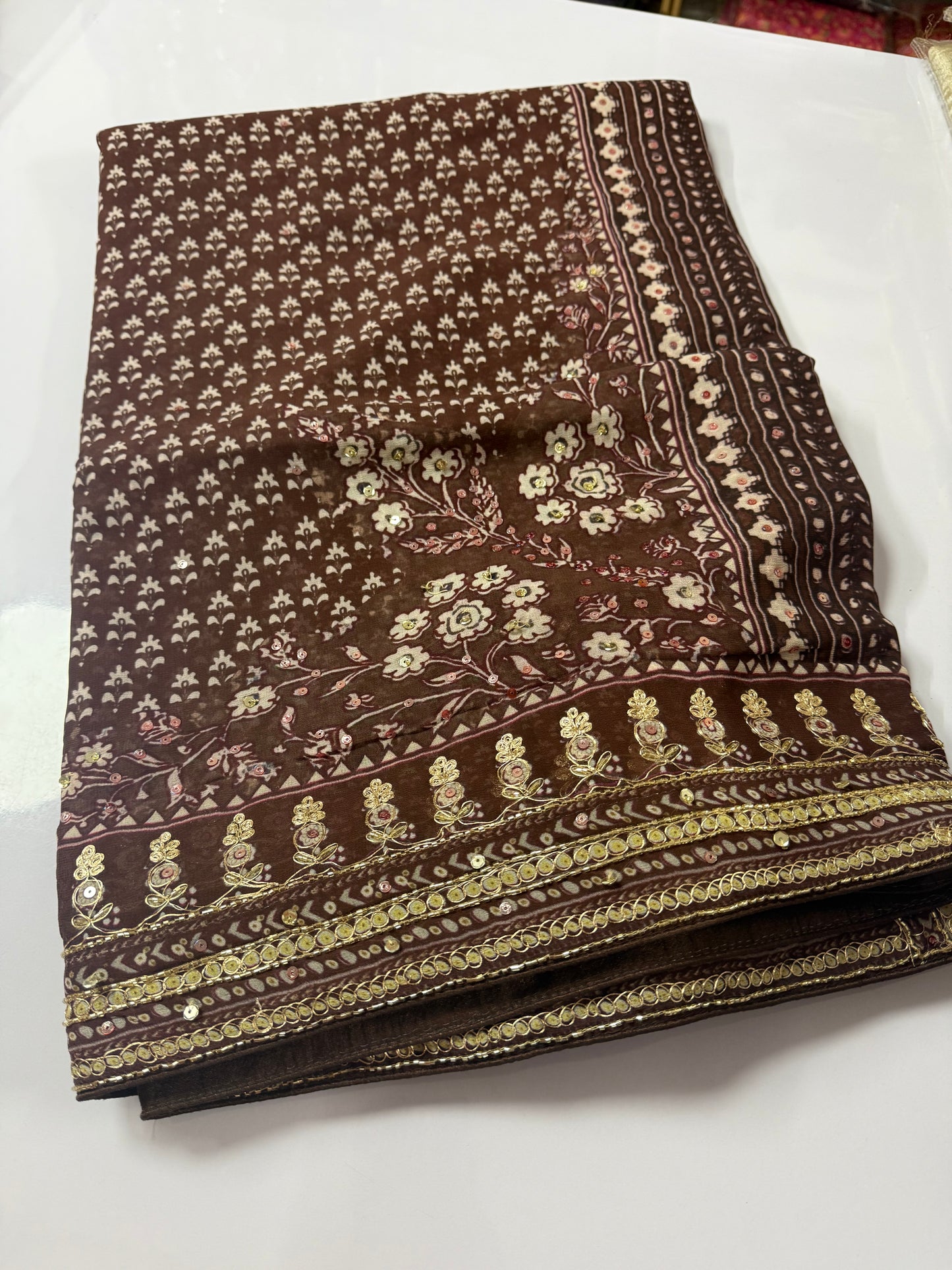Brown Kareena Kapoor inspired hand work georgette saree (KareenaBrown)
