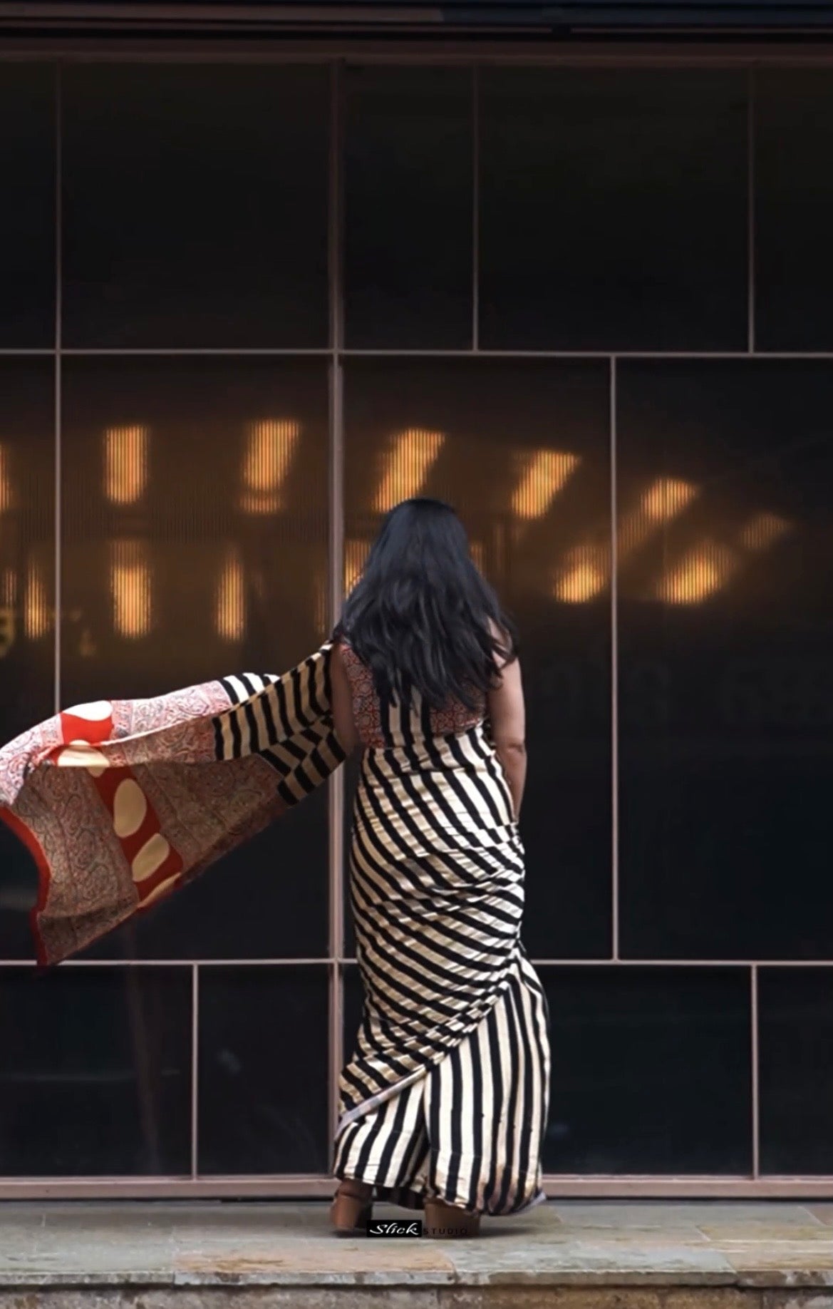 Supritha Pure modal silk saree in black and white stripes