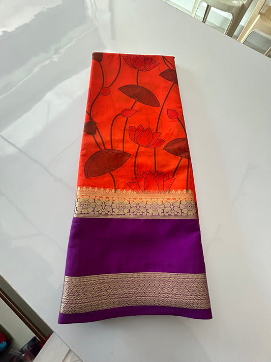 Orange semi crepe silk saree