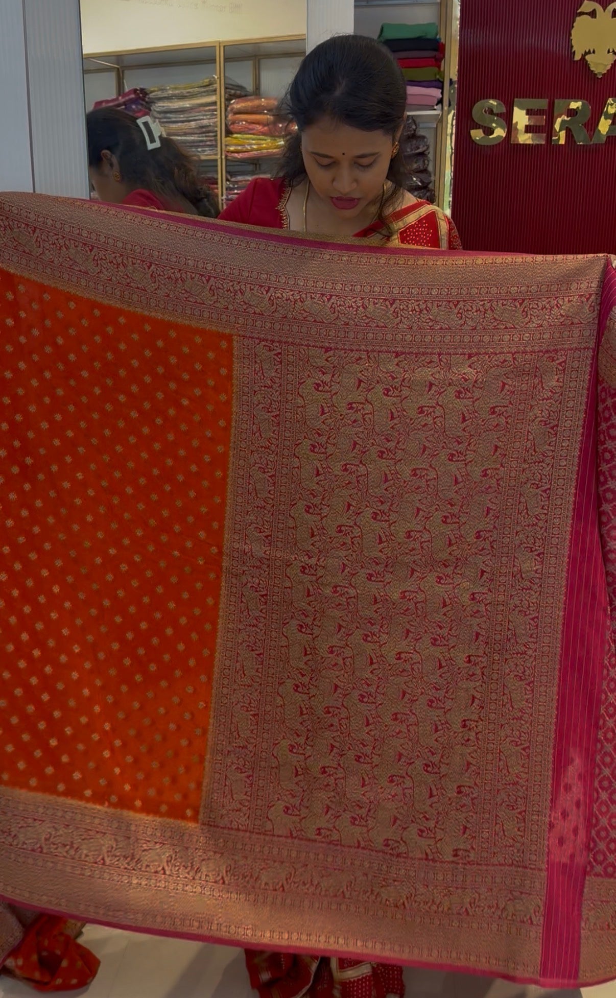 Orange with pink georgette saree(SBSS988)