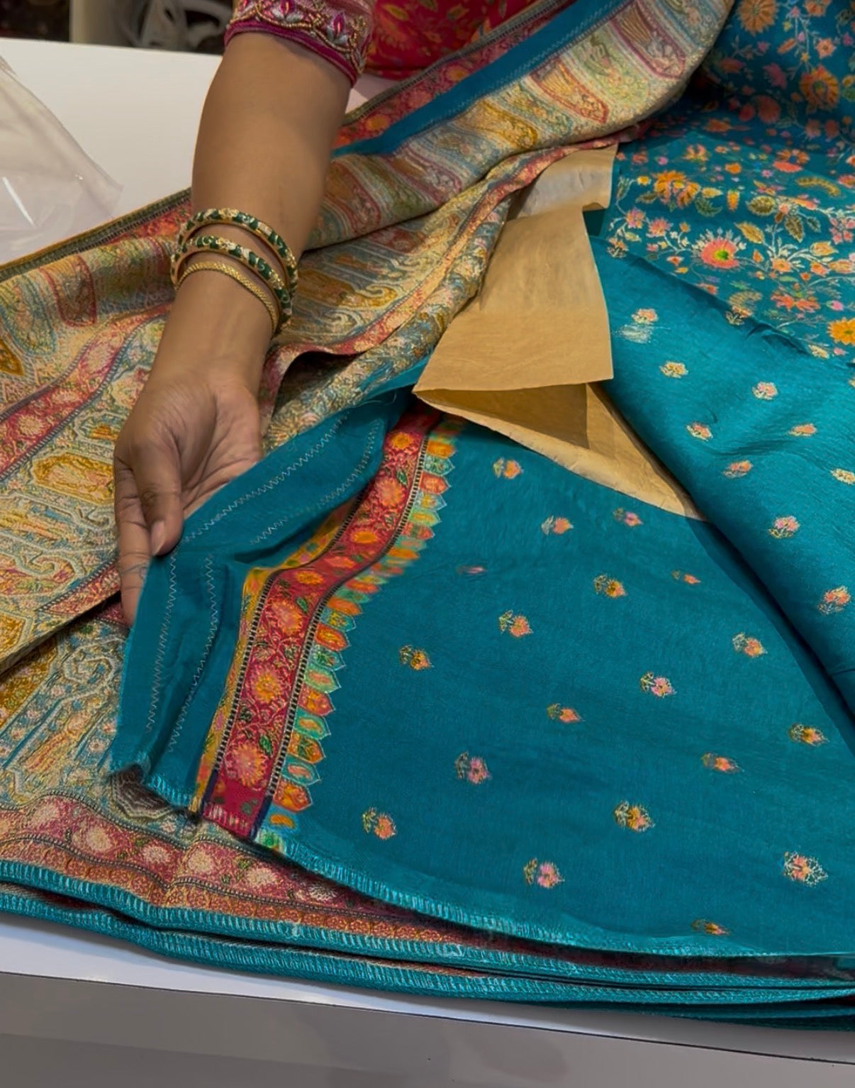 Blue Pure Pashmina Banarasi Saree