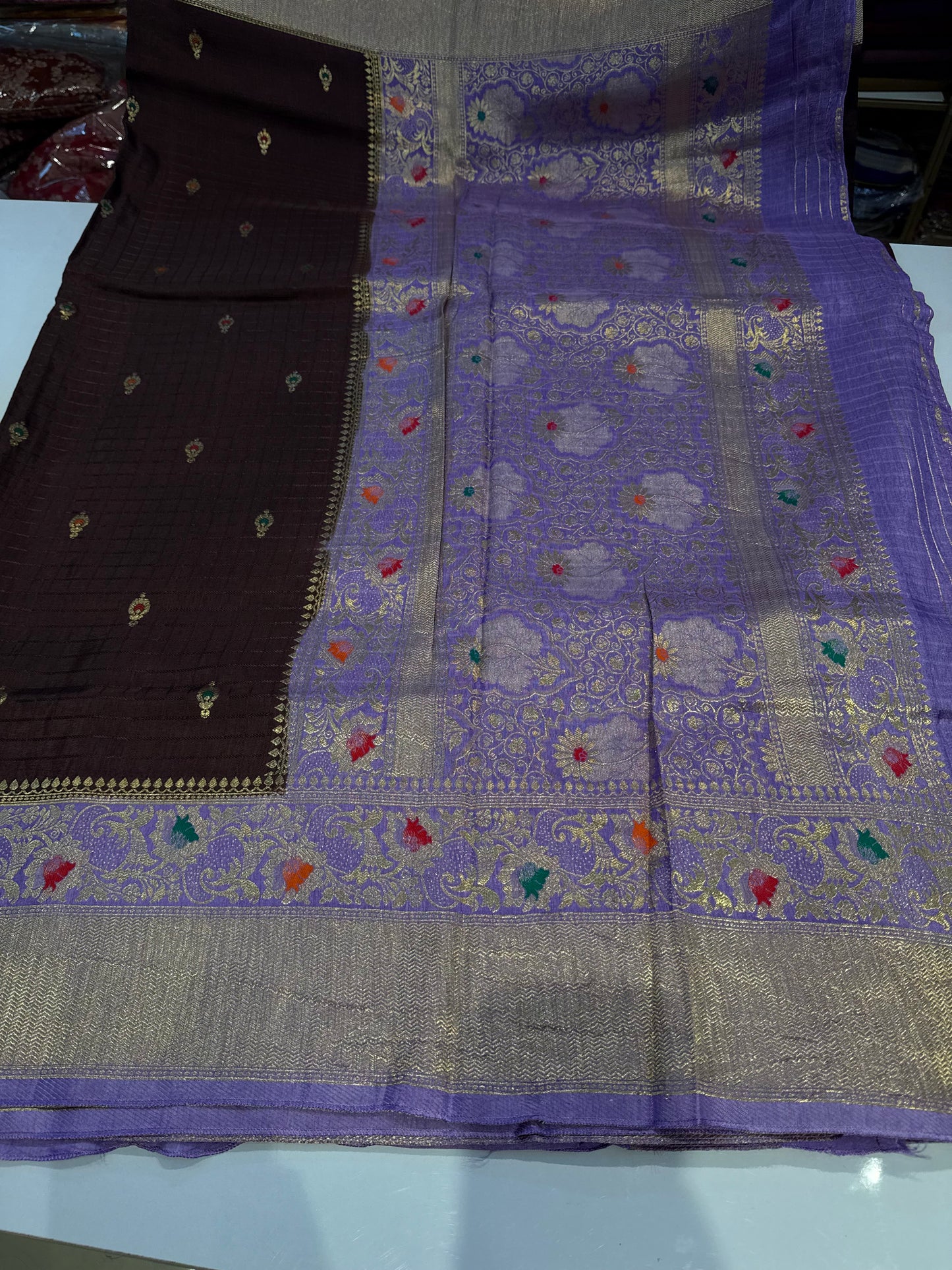 Coco with lavender meenakari work dola silk saree(cocodola)