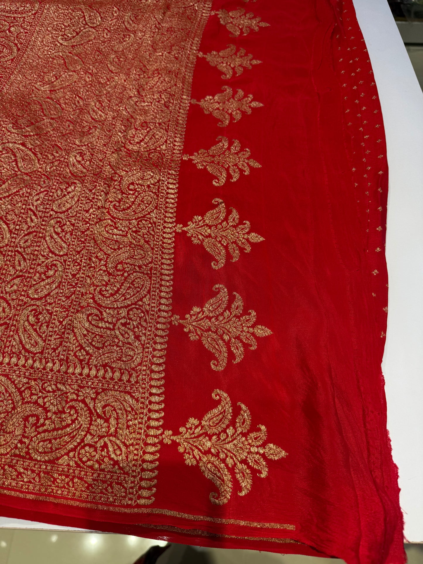 Red pure crepe Banarasi saree(pure110)