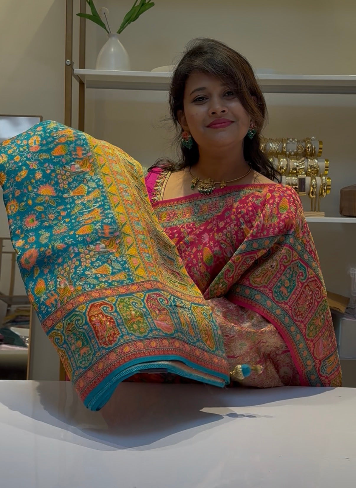 Blue Pure Pashmina Banarasi Saree