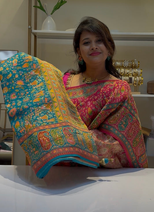 Blue Pure Pashmina Banarasi Saree