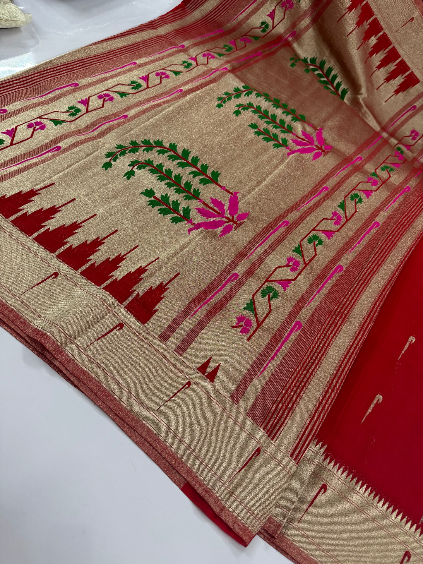 Red Soft georgette paithani saree(paithani03)