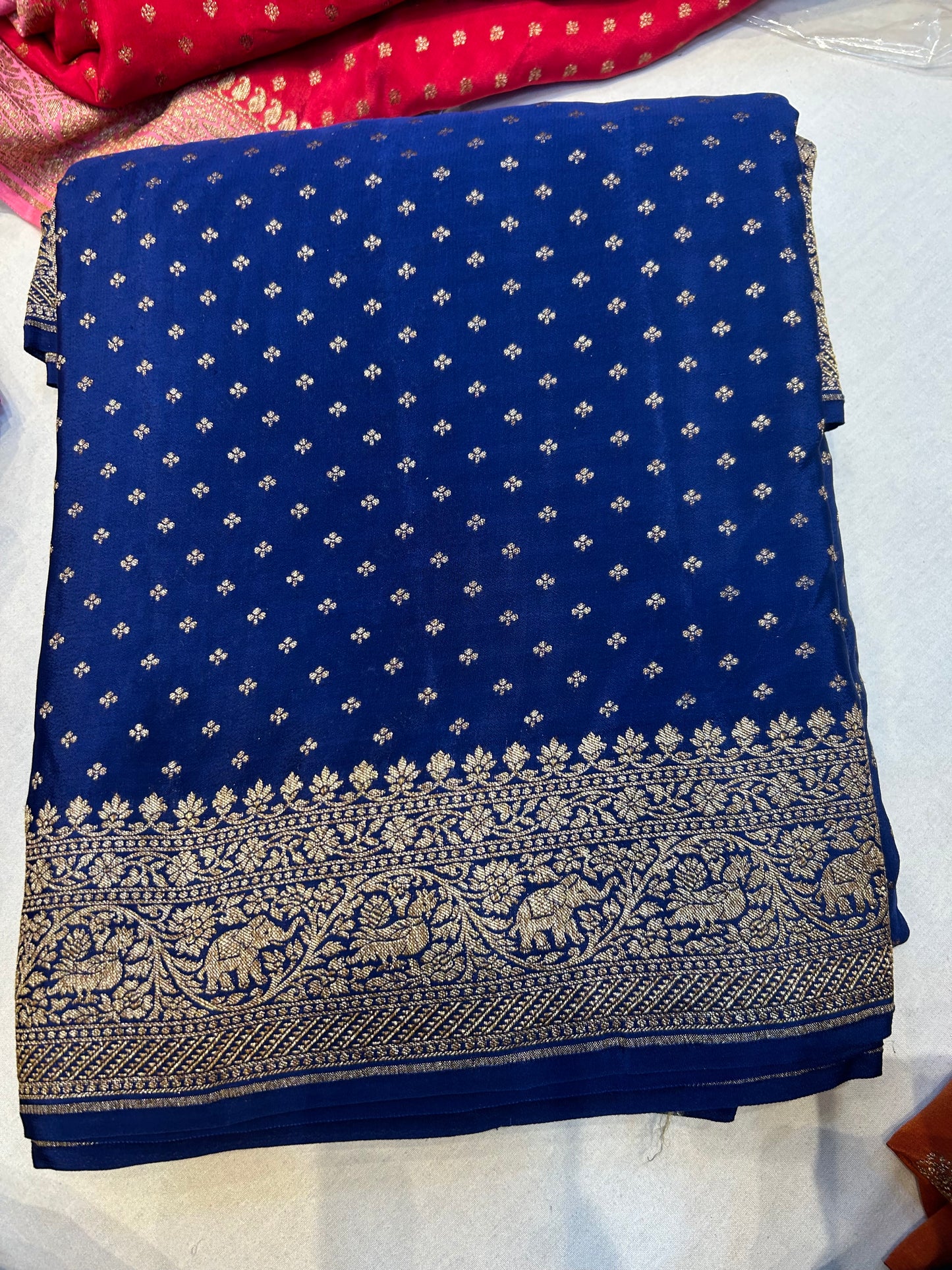 Rama blue pure crepe Banarasi saree