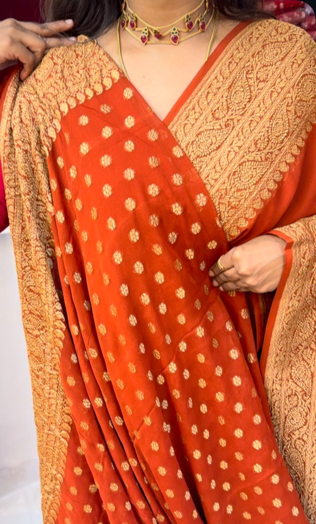 Rust Orange Pure khaddi georgette banarasi saree (SBSGKG01)