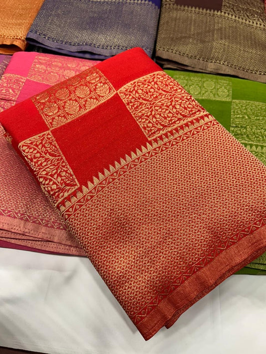 Red georgette crushed zari saree
