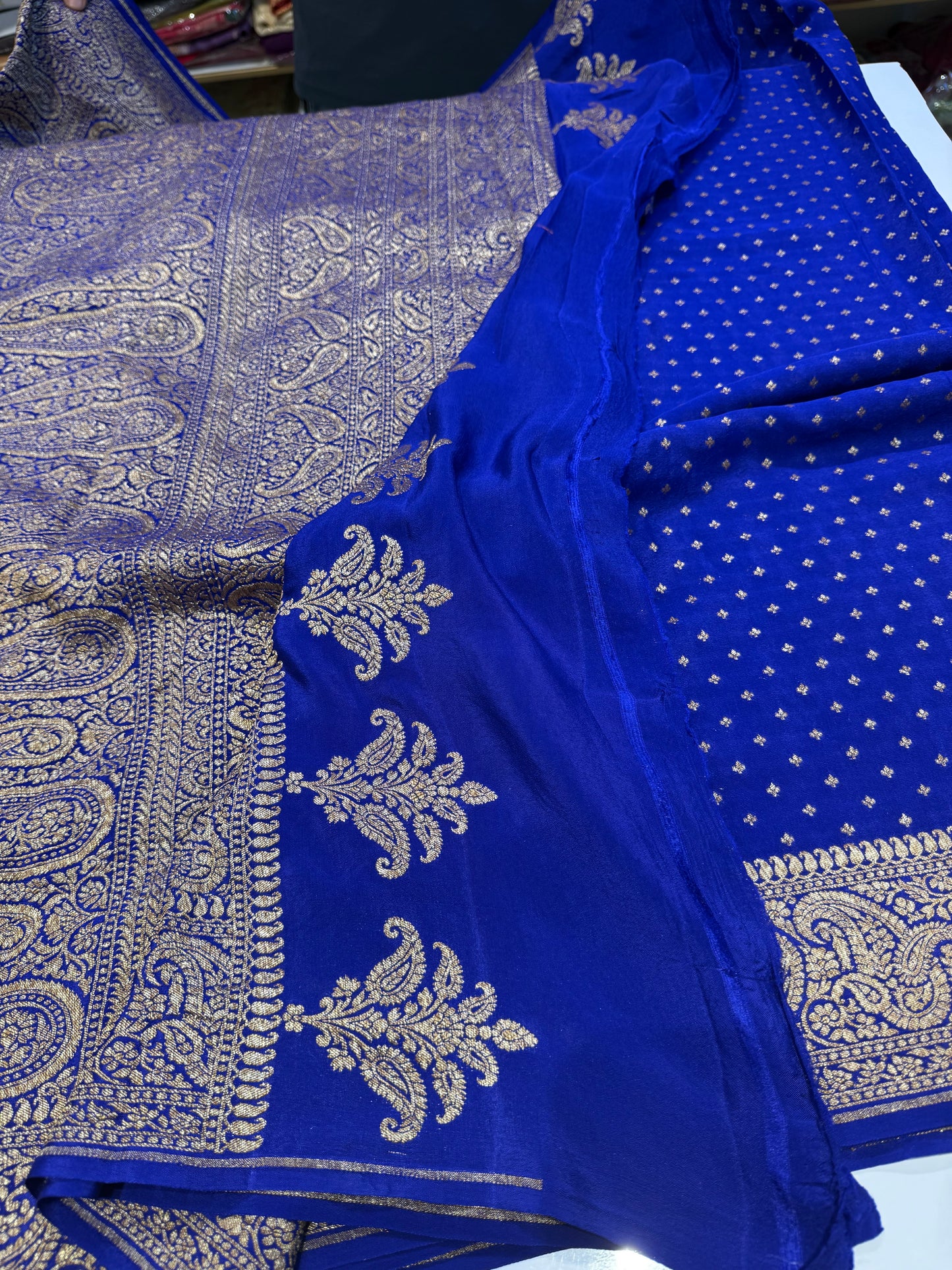 Blue pure crepe Banarasi saree(SBSG900)