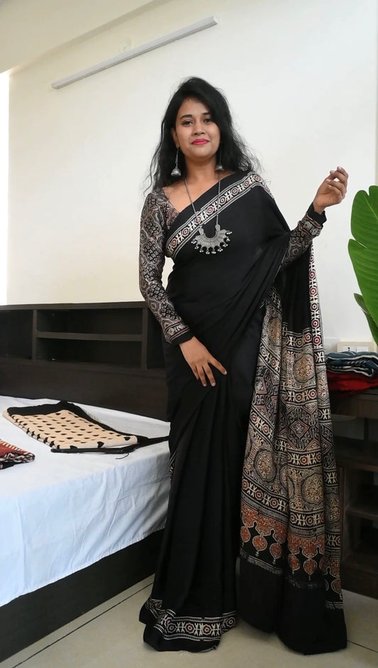 Black pure modal silk saree
