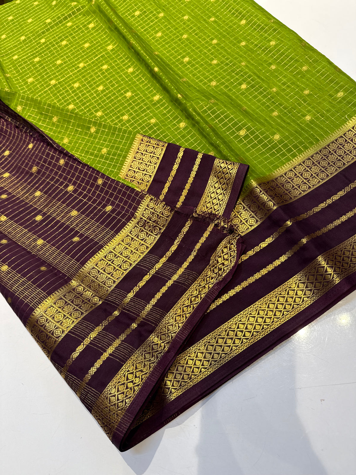 Parrot green with deep purple premium semi crepe silk saree(SBSG90)