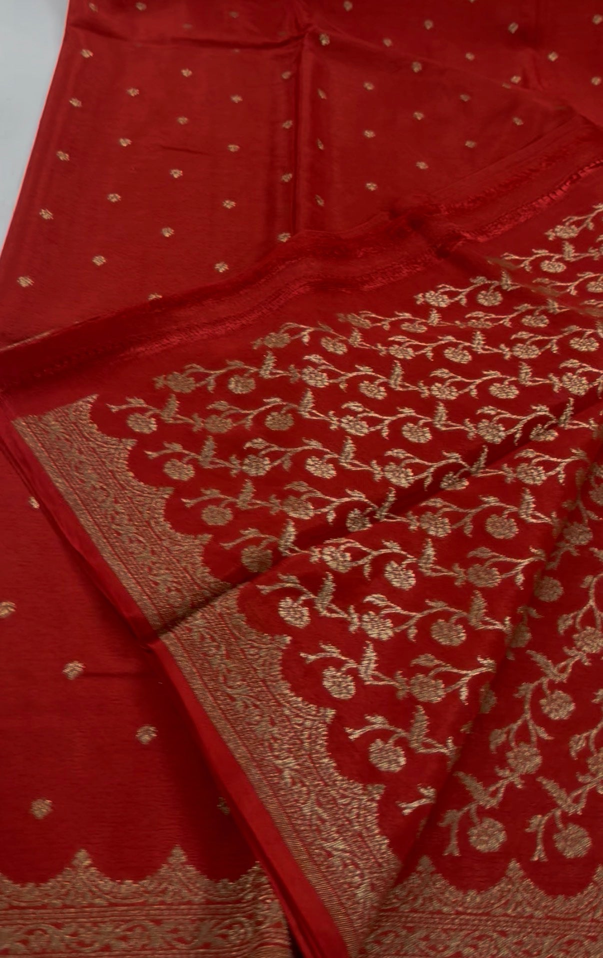 Red Pure Crepe chiffon banarasi saree