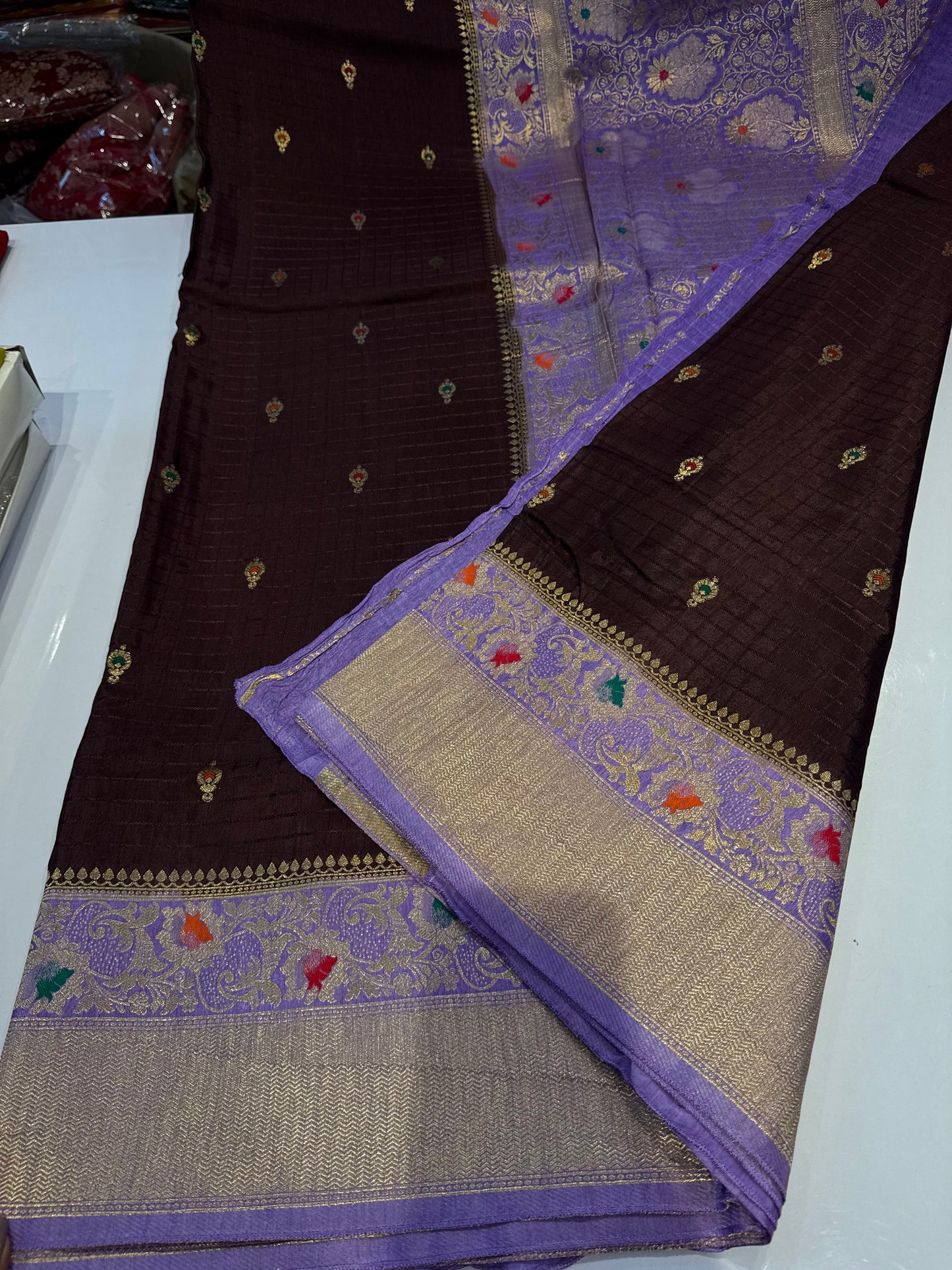 Coco with lavender meenakari work dola silk saree(cocodola)