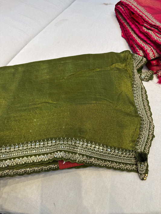 Green Sabyasachi inspired premium crepe silk saree