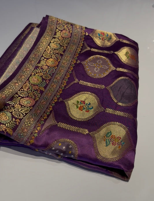 Pure satin Banarasi saree with meenakari work