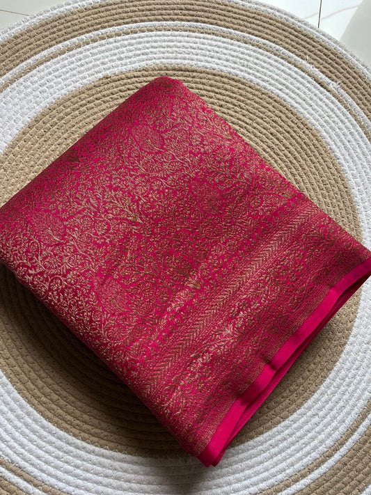 Pink PURE BROCADE Khaddi Crepe Chiffon Handloom Banarasi Saree