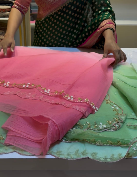 Candy Crush Pink With Pista Green saree