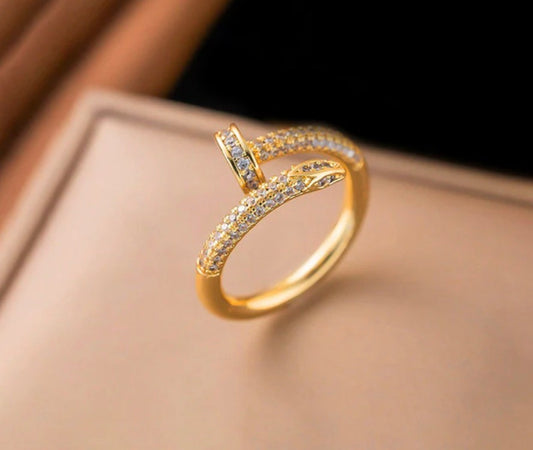 Anti Tarnish Nail Shaped AD Studded Adjustable Ring