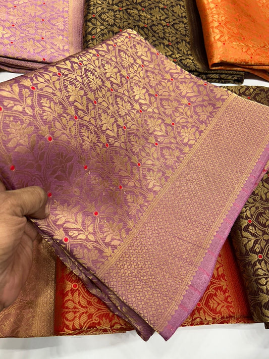 Mauve Premium brocade crepe Banarasi saree where rich weaving meets effortless drape-luxury that fits your budget.(Brocade1)
