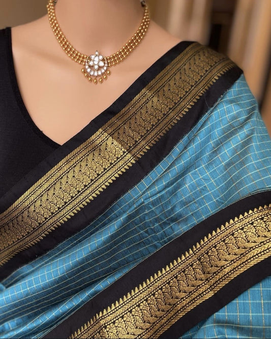 Sky blue cotton silk saree
