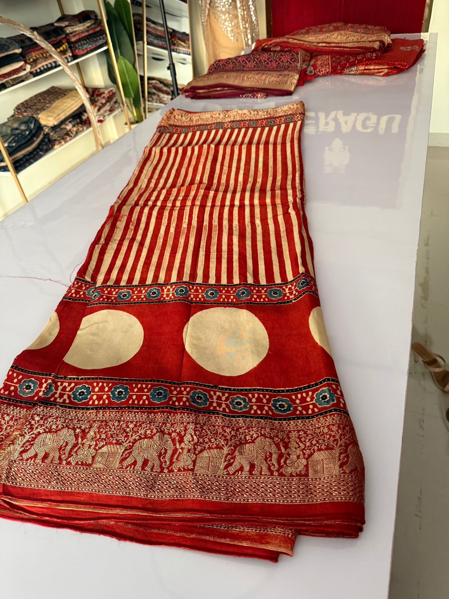 Ajrakh Dola Silk Saree