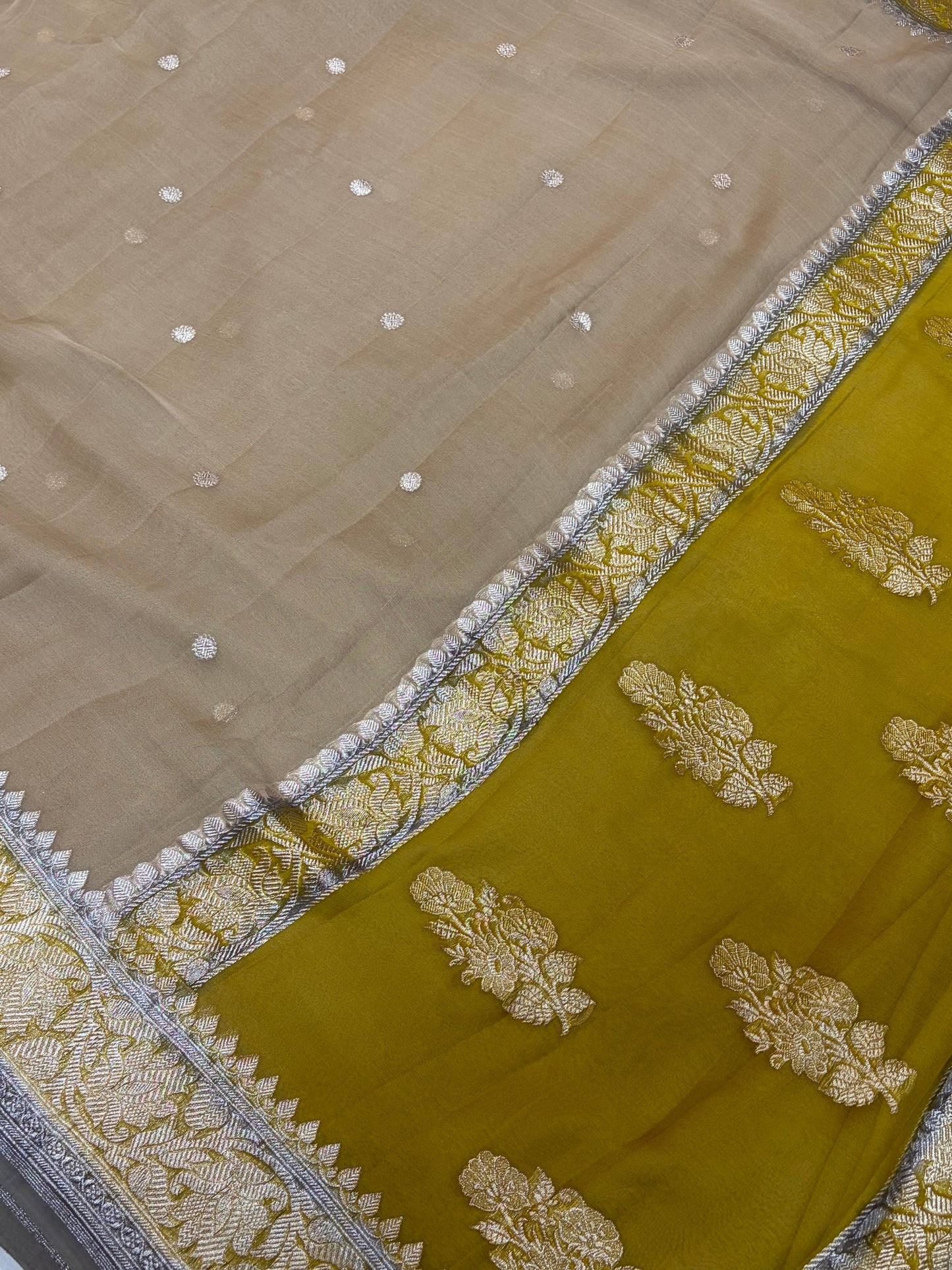3D pastel brown Pure chiffon Banarasi sarees