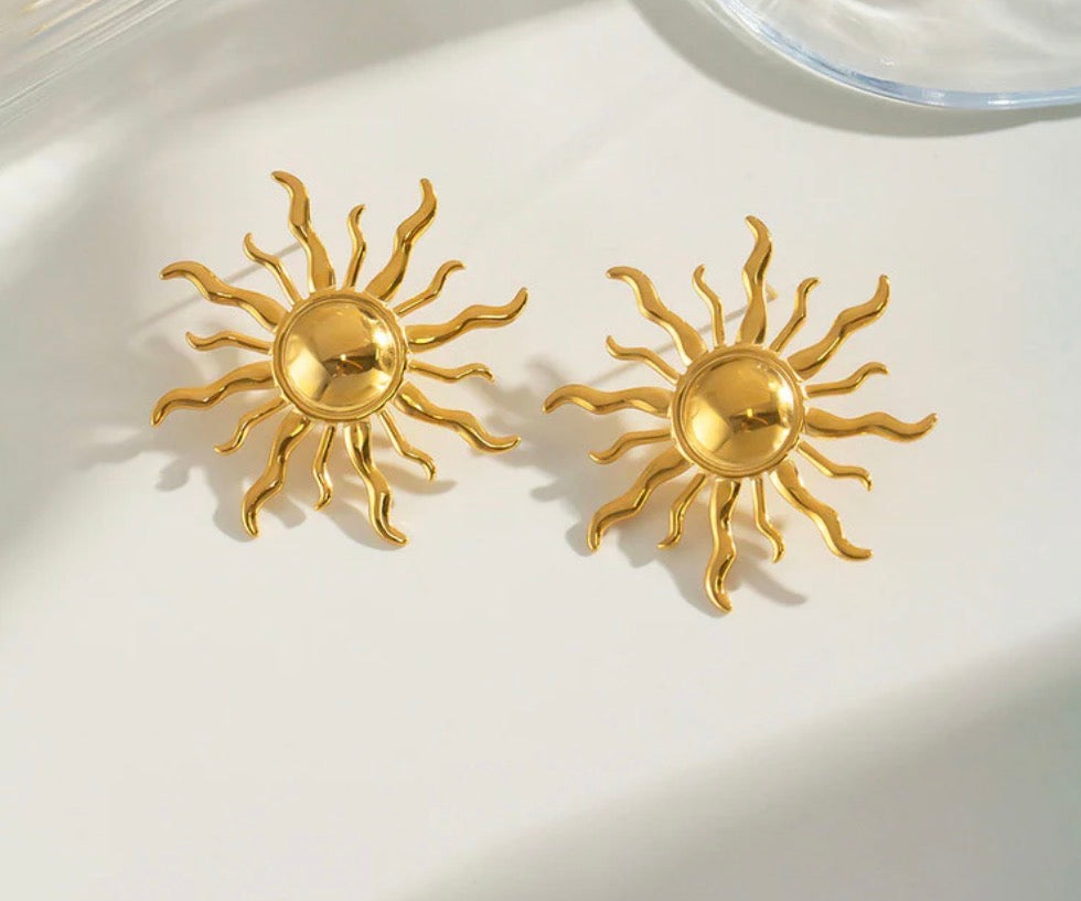 Anti Tarnish Sun Shaped Stud Earrings