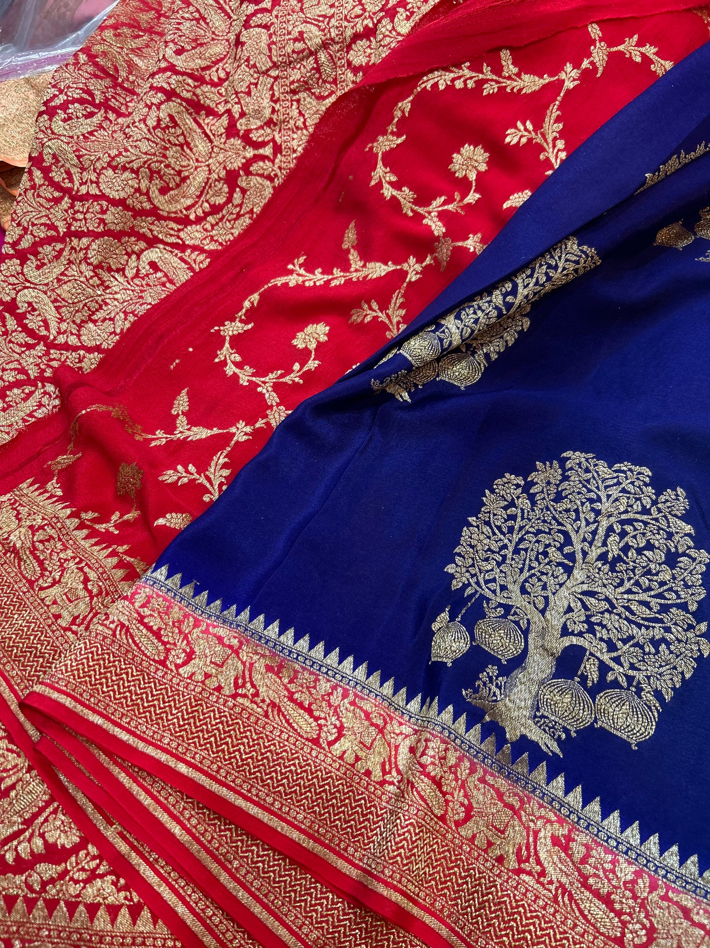 Royal Blue with Red pure crepe Banarasi saree(pure103)