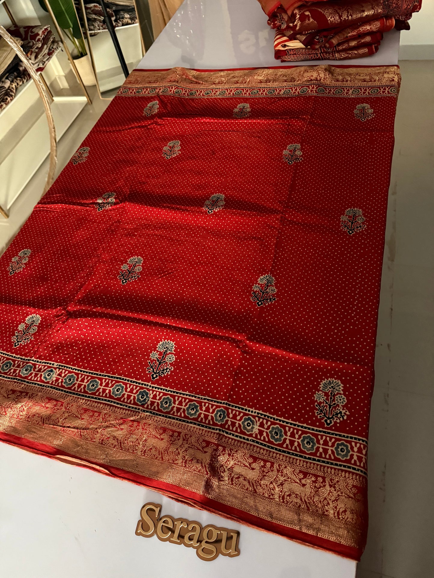Ajrakh Dola Silk Saree