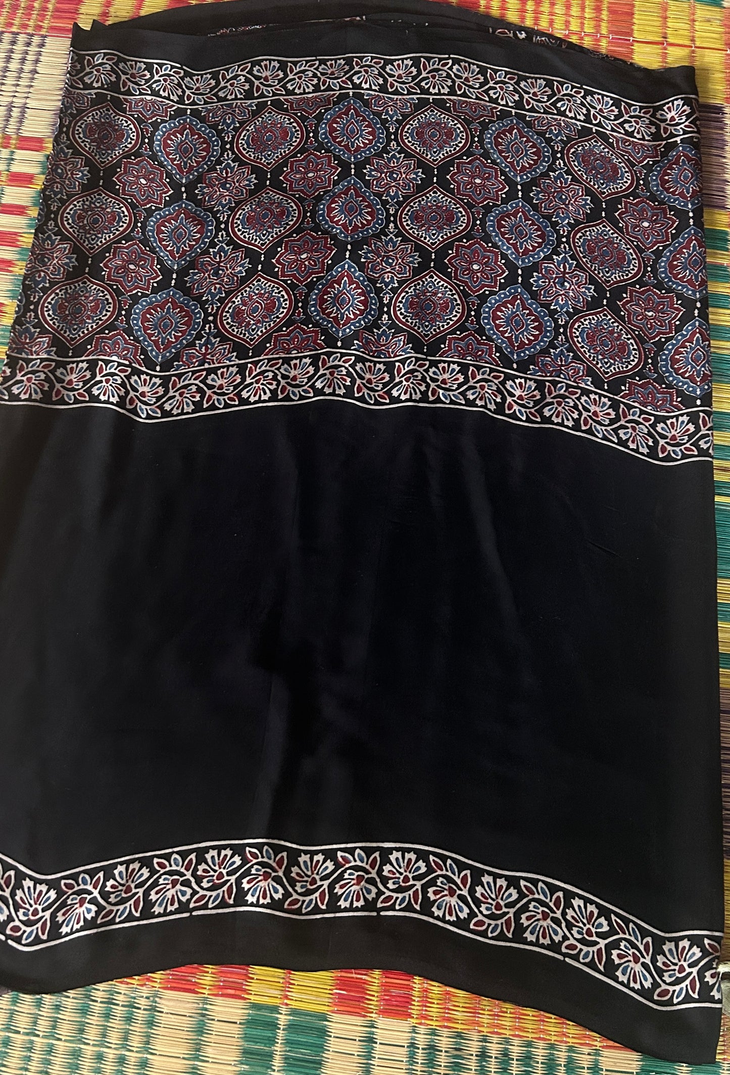 Pure modal silk with ajrakh hand block print.