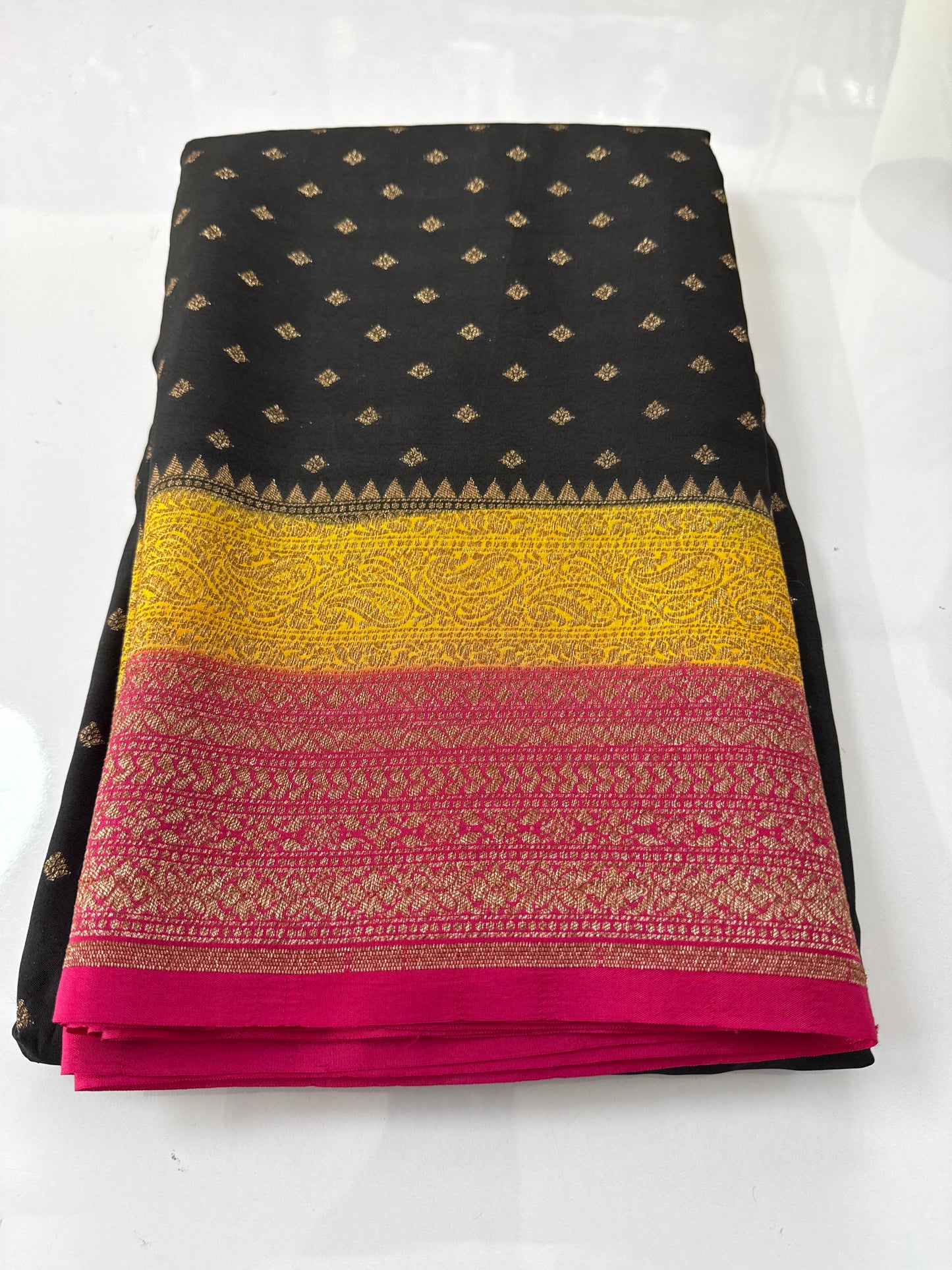 Black Pure Crepe chiffon banarasi saree(Black3DCrepe)