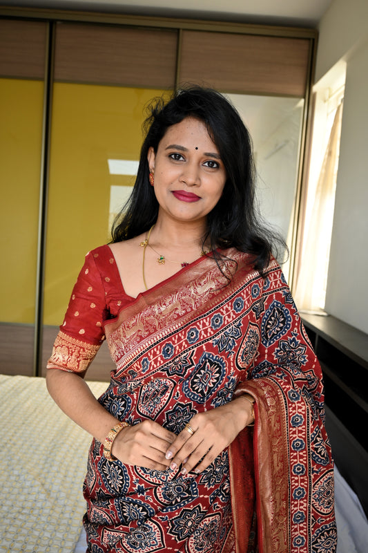 Ajrakh Dola Silk Saree