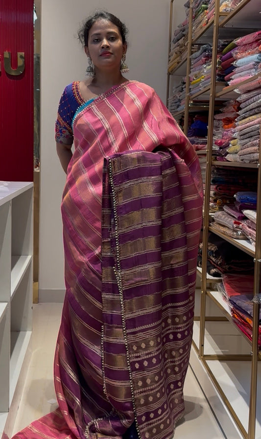 Pink With Purple Russian Viscose Saree