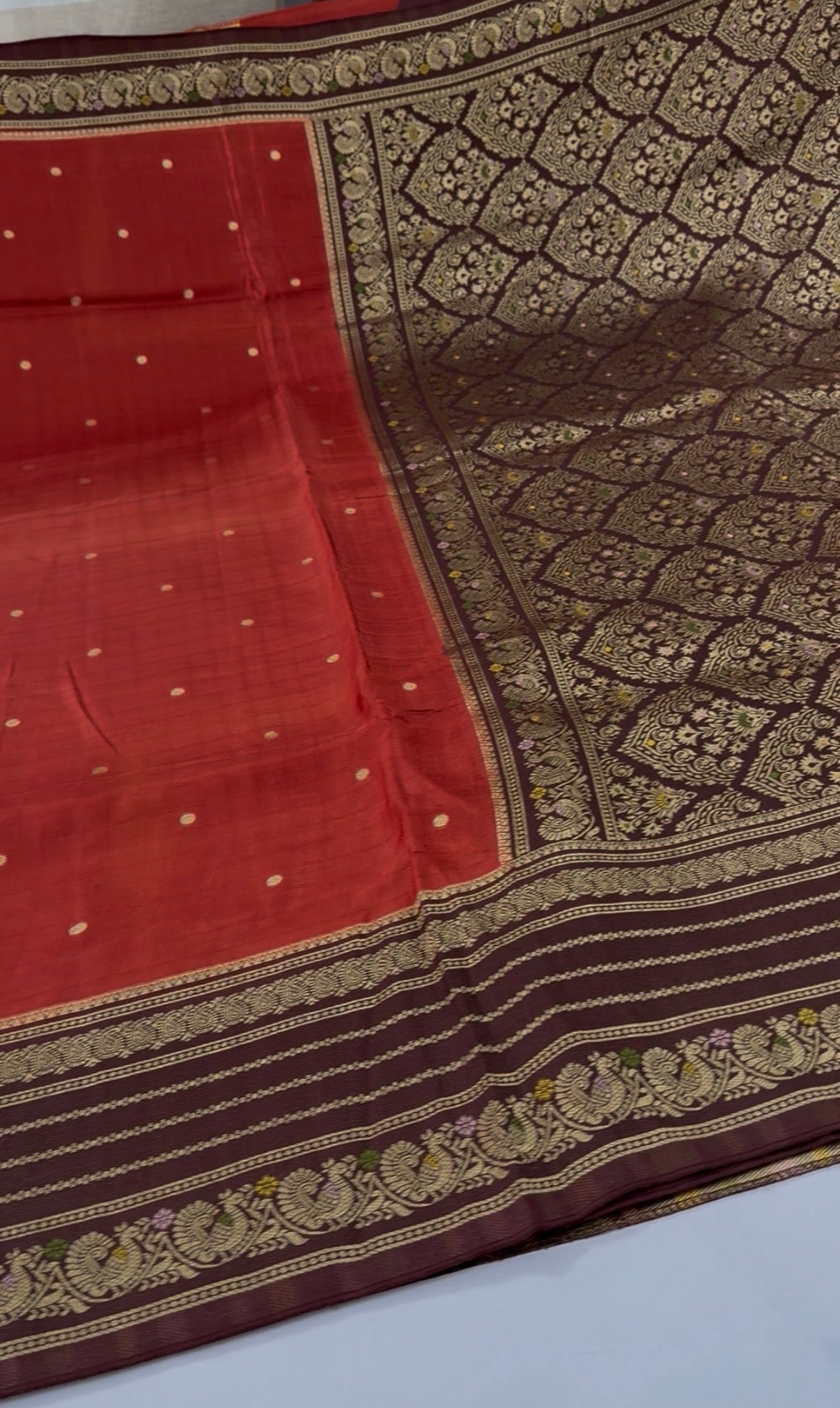 Rust orange with brown dola silk saree(rust orange Dola)