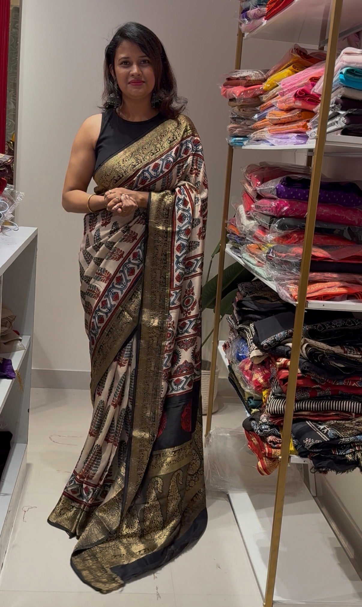 Pure Ajrakh Dola Silk Saree