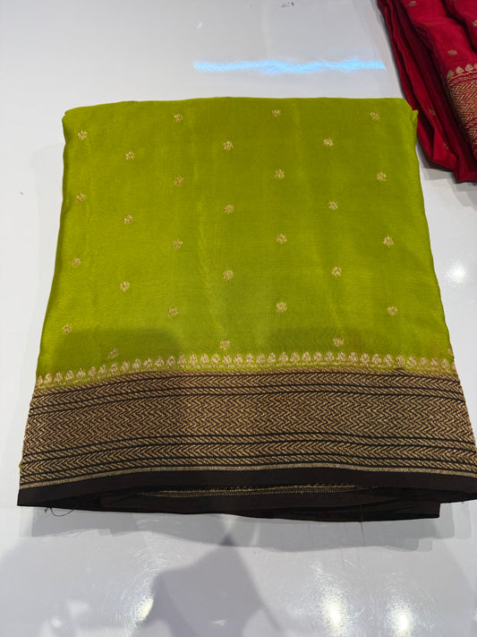 Green with brown pure crepe Banarasi saree