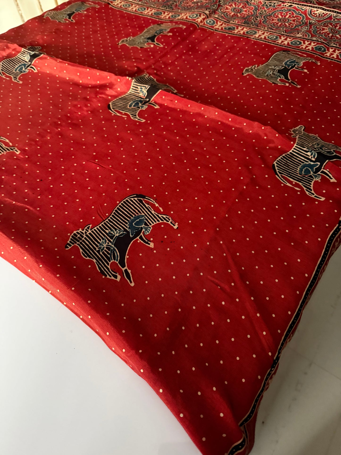 Ajrakh Dola Silk Saree