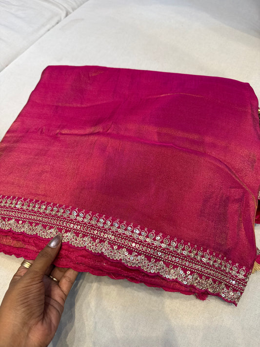 Pink Sabyasachi inspired premium crepe silk saree