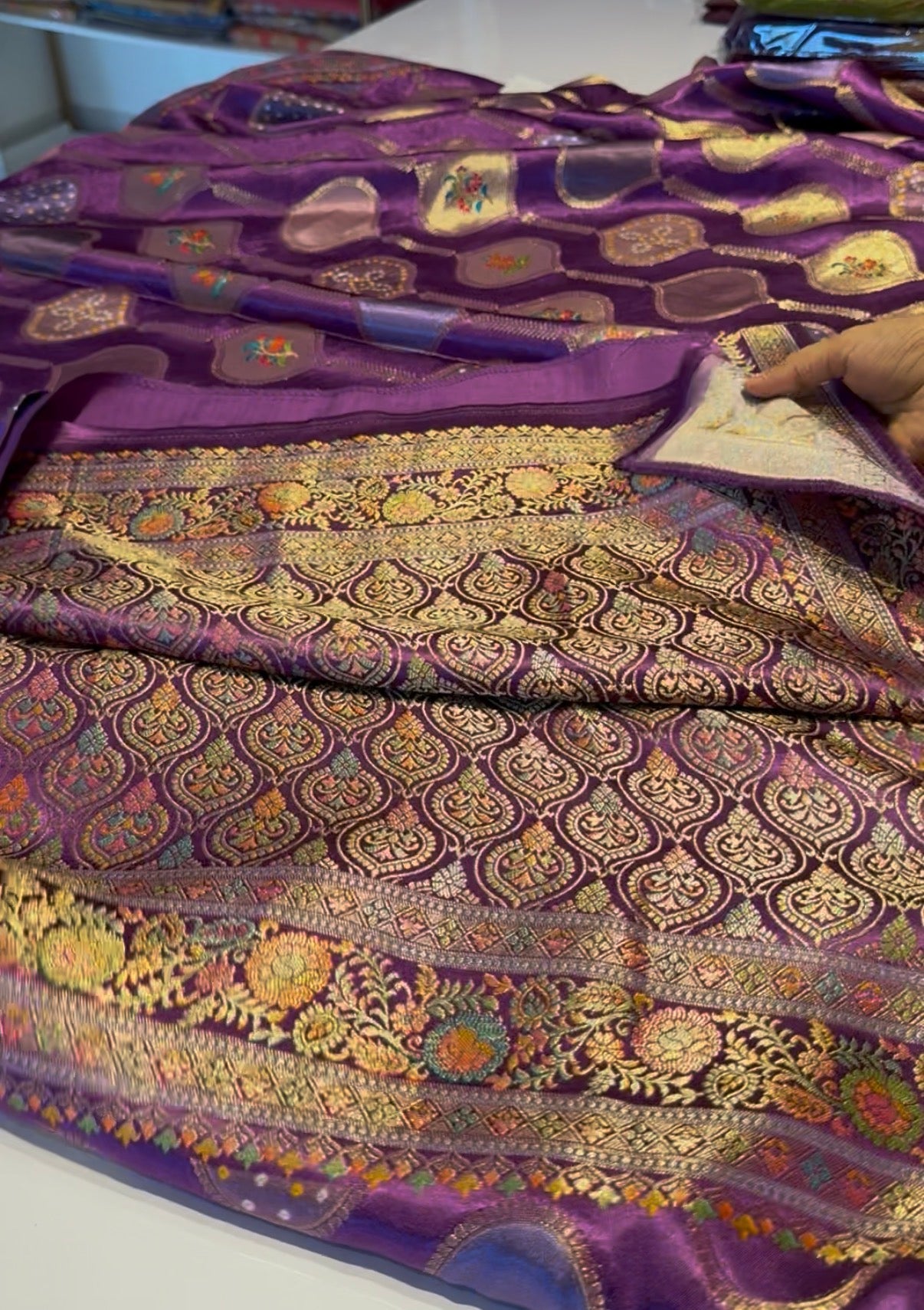 Pure satin Banarasi saree with meenakari work