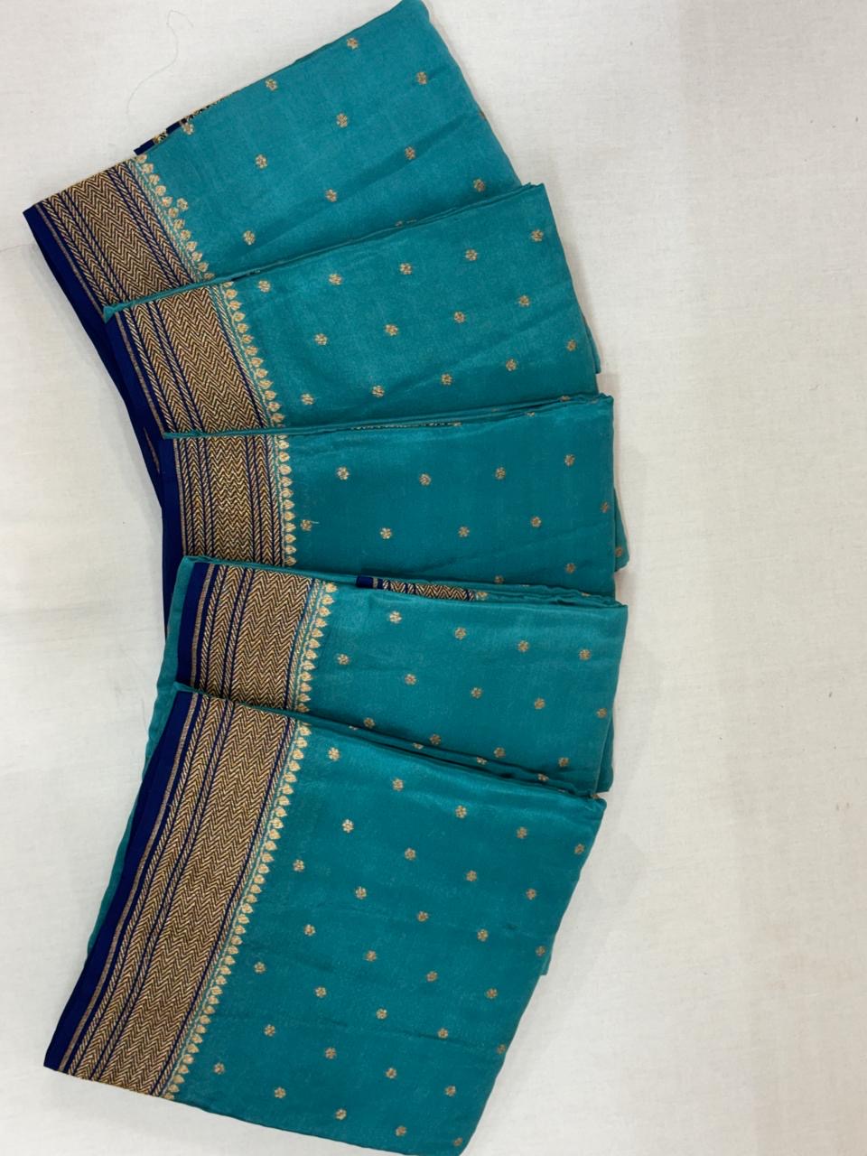 Blue pure crepe Banarasi saree