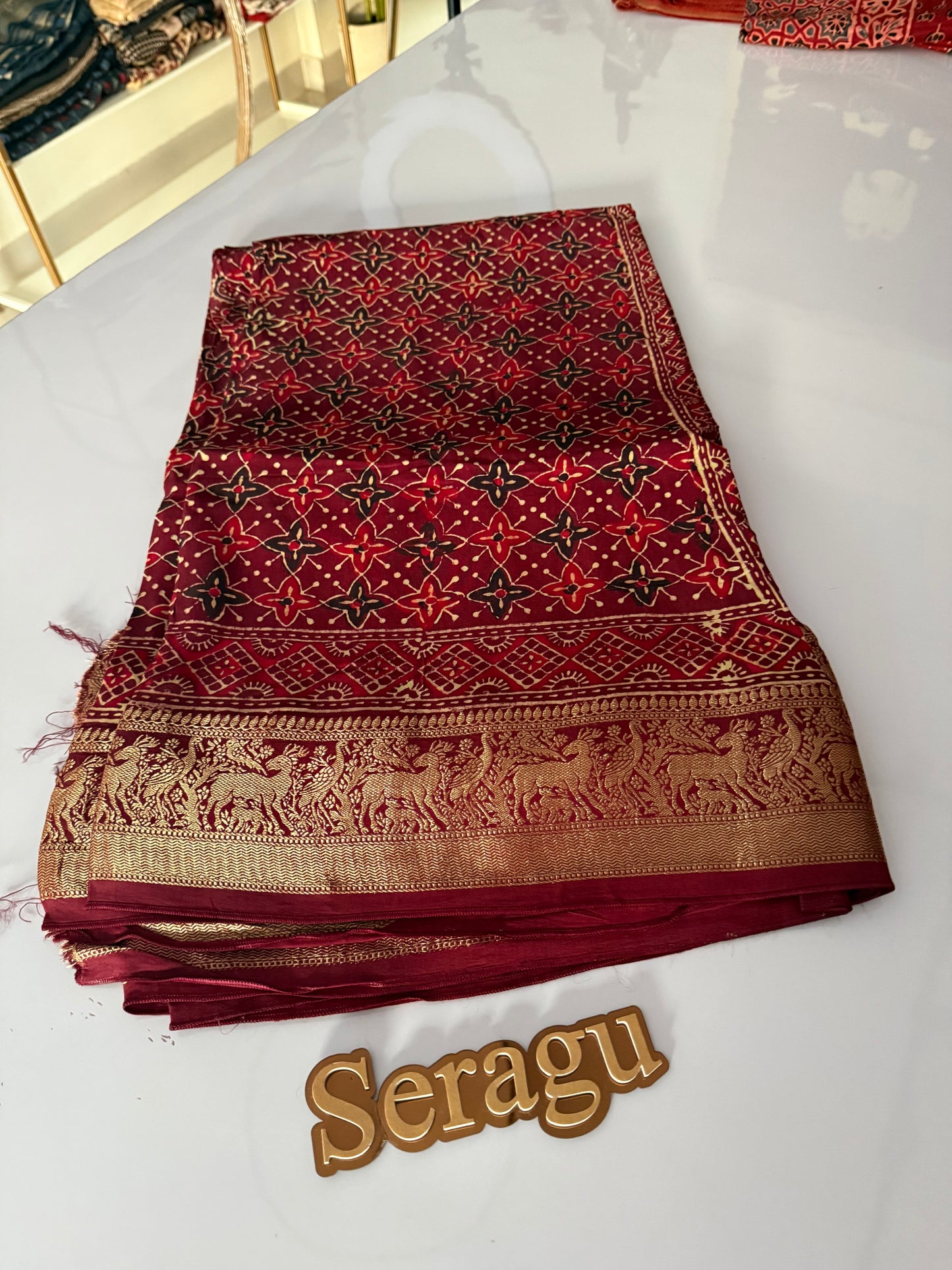 Ajrakh Dola Silk Saree