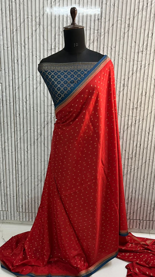 Small border Pure Crepe chiffon banarasi saree