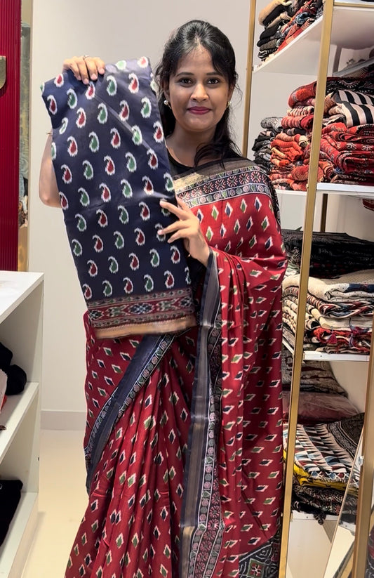 Blue With Marron Saree