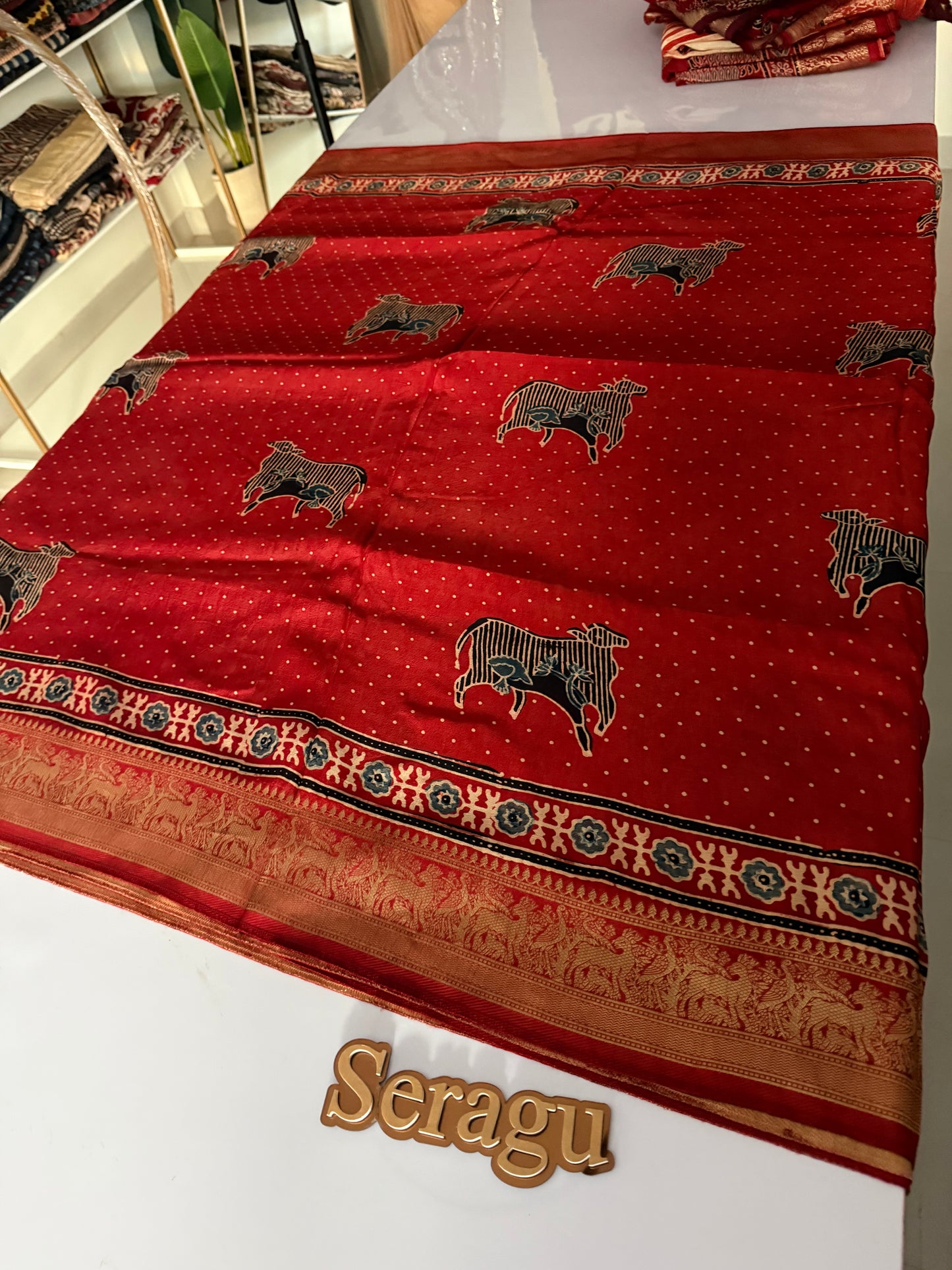 Ajrakh Dola Silk Saree